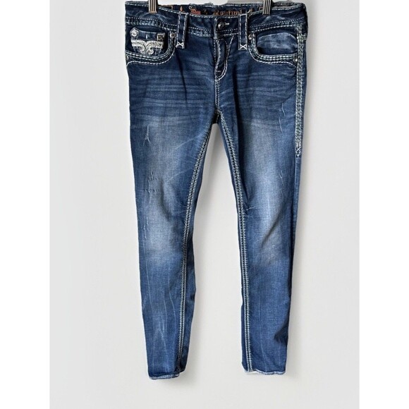 Rock Revival Denim - Rock Revival Womens Nancy Straight Jeans Size 27 Blue Fleur De Lis Embroidery